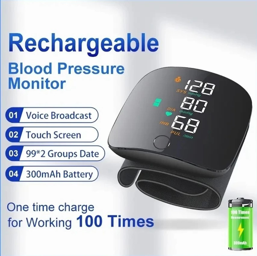 Automatic Rechargeable Digital Touch Screen Wrist type Blood-Pressure Machine/ BP Machine